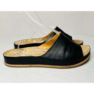 Black Leather‎ Slides Kork Ease Tutsi Sandals Women's Size 8M Cork Platform